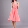 Short One Shoulder Flowers Chiffon Wedding Party Bridesmaid Dresses