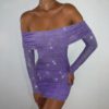 Slim Draped Elegant Slash Neck Bodycon Club Party Dress - Image 9