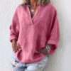 Solid Color V-neck Loose Fashion Long Sleeve Casual Tops