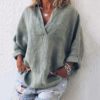 Solid Color V-neck Loose Fashion Long Sleeve Casual Tops - Image 2