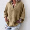 Solid Color V-neck Loose Fashion Long Sleeve Casual Tops - Image 3