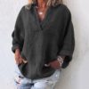 Solid Color V-neck Loose Fashion Long Sleeve Casual Tops - Image 4