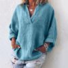 Solid Color V-neck Loose Fashion Long Sleeve Casual Tops - Image 5
