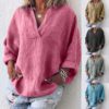 Solid Color V-neck Loose Fashion Long Sleeve Casual Tops - Image 6