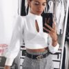 Solid Long Sleeve Stand Collar Casual Street Wear Blouse - Image 3