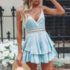 Spaghetti Strap backless lace up hollow out short jumpsuit - Image 2
