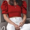 Square Collar Half Sleeve Solid Fashion Street Wear Blouse - Image 2