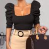 Square Collar Half Sleeve Solid Fashion Street Wear Blouse - Image 4