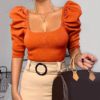 Square Collar Half Sleeve Solid Fashion Street Wear Blouse - Image 5
