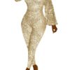 Strapless Long Sleeves Sequins Backless Polyester Playsuit