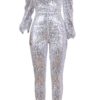 Strapless Long Sleeves Sequins Backless Polyester Playsuit - Image 4
