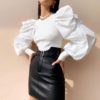 O-Neck Fashion Rivet Long Sleeve Slim Fit Blouse - Image 3