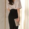 Two Tone V Neck Zipper Layered Sexy Half Sleeves Bodycon Dress - Image 3