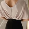 Two Tone V Neck Zipper Layered Sexy Half Sleeves Bodycon Dress - Image 4