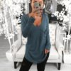 V-Neck Pocket Long Sleeve Casual Solid Loose T-shirt