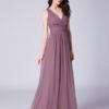 V Neck Tulle Pleated A Line Long Prom Bridesmaid Dresses