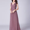 V Neck Tulle Pleated A Line Long Prom Bridesmaid Dresses - Image 3