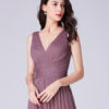 V Neck Tulle Pleated A Line Long Prom Bridesmaid Dresses - Image 5