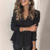 V-neck Long Sleeve Polka Dot Elegant Loose Ruffled Blouses