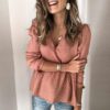V-neck Long Sleeve Polka Dot Elegant Loose Ruffled Blouses - Image 2