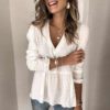 V-neck Long Sleeve Polka Dot Elegant Loose Ruffled Blouses - Image 3
