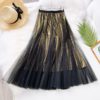 Vintage Shinning Pleated Midi Skirt
