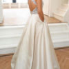 A Line Jewel Neck Satin Fabric Sleeveless Beaded Wedding Guest Dresses - Image 2