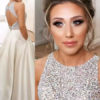 A Line Jewel Neck Satin Fabric Sleeveless Beaded Wedding Guest Dresses