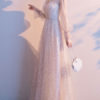 A Line V Neck Sequined Long Sleeves Wedding Guest Dresses - Image 2