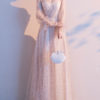 A Line V Neck Sequined Long Sleeves Wedding Guest Dresses - Image 4