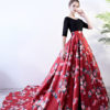 Prom Dresses Floral Print Quinceanera Dress Backless Lace Satin Chapel Train Women Pageant Dress
