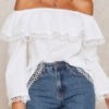 Bardot Tops Long Sleeves Ruffles Off The Shoulder Tops - Image 2