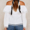 Bardot Tops Long Sleeves Ruffles Off The Shoulder Tops - Image 3