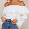 Bardot Tops Long Sleeves Ruffles Off The Shoulder Tops