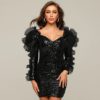 Sexy Bubble Sleeve Sequined Mini Club Dress