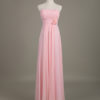 Blush Strapless Backless Chiffon Draped Flower A Line Long Wedding Party Bridesmaid Dress