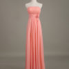 Blush Strapless Backless Chiffon Draped Flower A Line Long Wedding Party Bridesmaid Dress - Image 15