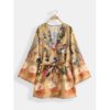 Bohemian Floral Print V Neck Belted Mini Dress Cardigans