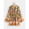 Bohemian Floral Print V Neck Belted Mini Dress Cardigans - Image 2