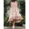 Bohemian Floral Strapless Sleeve Print Beach Holiday Midi Dress
