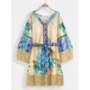 Bohemin Floral Bandage Print Tassel Patch Beach Dress