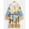Bohemin Floral Bandage Print Tassel Patch Beach Dress - Image 2