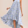 Boho Dress High Low Floral Dress Sleeveless Backless Beach Dress