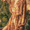 Boho Dress V Neck Long Sleeves Floral Print Oversized Shift Dress