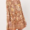 Boho Dress V Neck Long Sleeves Floral Print Oversized Shift Dress - Image 2