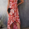 Boho Dress V Neck Short Sleeves Printed Beach Dress