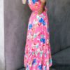 Boho Dress V Neck Short Sleeves Printed Beach Dress - Image 5