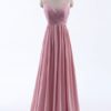 Bridesmaid Dress A Line Floor Length Straps Chiffon Pleated Wedding Party Dress - Image 4