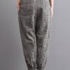 Casual High Drawstring Waist Plaid Check Long Harem Pants - Image 2