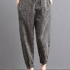 Casual High Drawstring Waist Plaid Check Long Harem Pants - Image 3